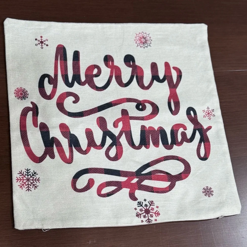 Holiday Pillow Covers Red/Black Buffalo Check and Cream Burlap Covers (Set of 4)